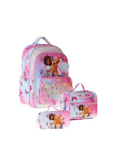 Üçlü İlkokul Okul Çanta Seti - Turkuaz - Pembe - Butterfly Baskılı - Kız Çocuk - Setwg-w6074a Çok Renkli