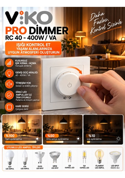 Led Ampule Uyumlu Pro Dimmer Titreme Yapmaz Beyaz Çerçeve Dahil Viko