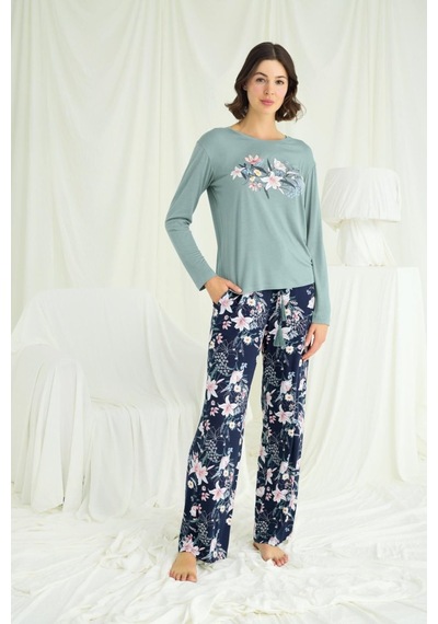 İkikareshop Çiçek Ve Yaprak Desenli Baskılı Pijama Takımı Çok Renkli