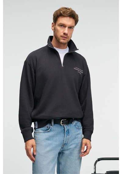 Grımelange BRAM Erkek %100 Pamuk Dik Yakalı Yarım Fermuarlı Baskılı Antrasit Sweatshirt Grımelange BRAM Erkek %100 Pamuk Dik Yakalı Yarım Fermuarlı Baskılı Antrasit Sweatshirt