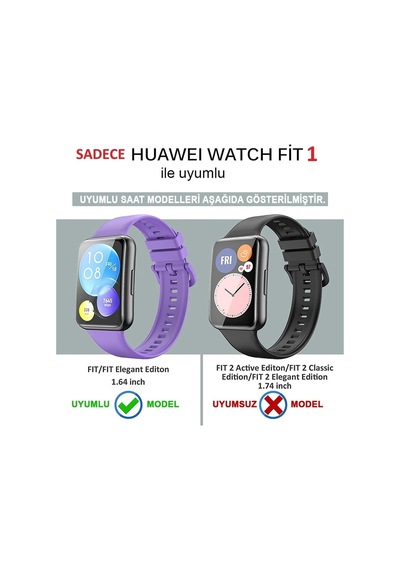 Huawei İle Uyumlu Watch Fit Kordon Silikon Bileklik Kopçaklı Kordon 43 Çok Renkli