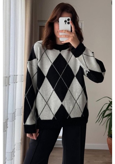 Madmext Beyaz Baklava Desen Kadın Triko Kazak Mg2190 Beyaz