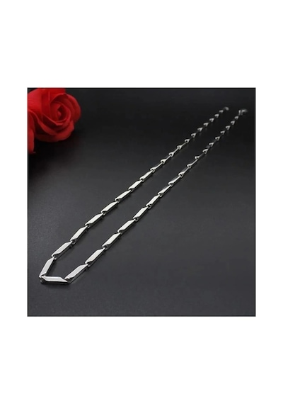 Unisex Çelik Kolye 55cm Küp Üçgen Zincir Model1 Gümüş