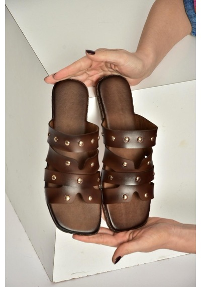 Fox Shoes Y390755203 Kahverengi Hakiki Deri Kadın Terlik