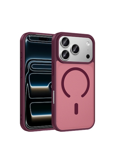 Maks Technology Apple Uyumlu iPhone 18 Pro Kılıf M-safe Şarj Özellikli Mkst Babet Kapak - Bordo
