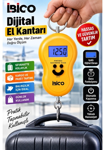 Ibıco Dijital El Kantarı Işıklı Ekranlı Hassas Tartım, Dara Fonksiyonlu, Otomatik Kapanma, Taşınab