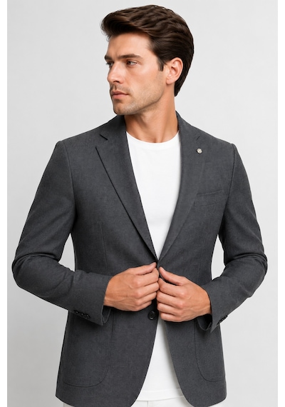 Sabri Özel Erkek Dokulu Yarım Astar Esnek Blazer Tek Ceket 12010-koyu Gri