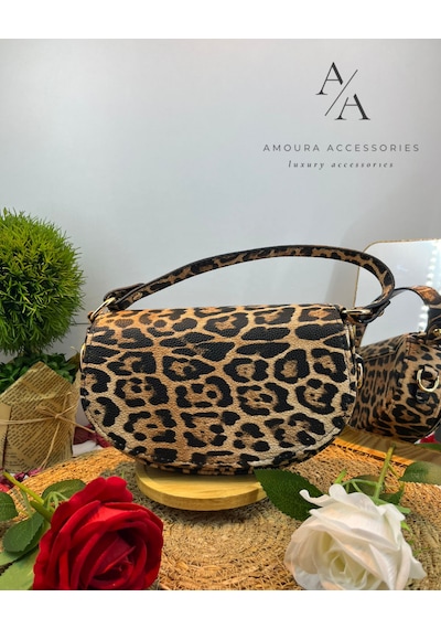 Amoura Modern Klasik Eyer Saddle Çanta Serisi Leopar Desen