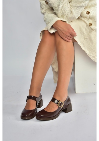 Fox Shoes T820236060 Kahverengi Rustik Kalın Topuklu Kadın Ayakkabı Kahverengi
