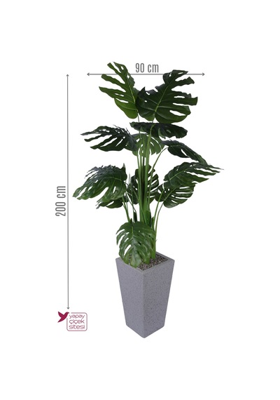 Yapay Çiçek Sitesi Ahşap Benekli Saksıda Yapay 13 Yapraklı Monstera Deve Tabanı Ağacı 200 Cm Yeşil