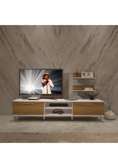 Decoraktiv Eko 4 Mdf Dvd Krom Ayaklı Tv Ünitesi Tv Sehpası - Beyaz Pera Beyaz - Meşe Decoraktiv Eko 4 Mdf Dvd Krom Ayaklı Tv Ünitesi Tv Sehpası - Beyaz Pera Beyaz - Meşe
