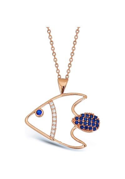 Kadın Zirkon Taşlı Gümüş Balık Kolye N102901 Rose Gold