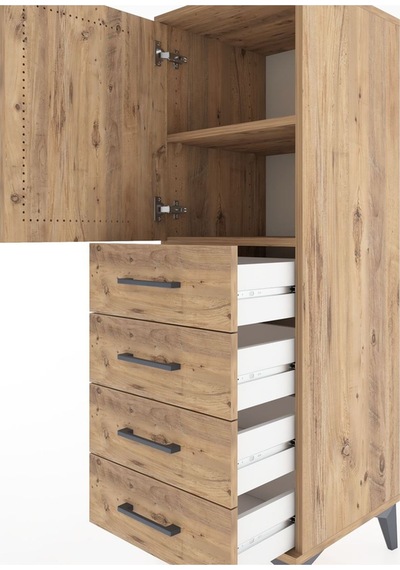 Hyperion Dolap 2 Raflı 4 Çekmeceli Tek Kapaklı 44x44x134 Çam-çam Çam