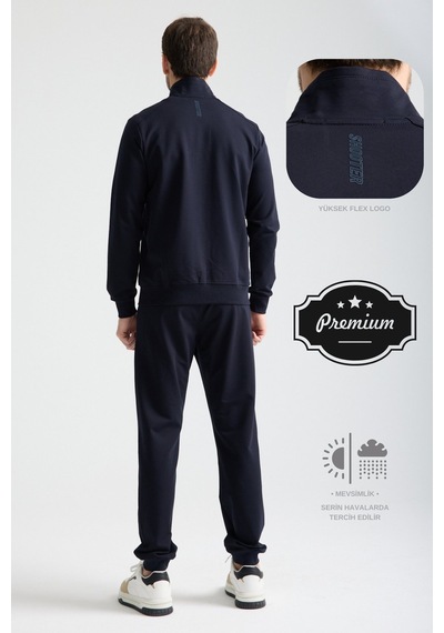 Shooter Sportswear Shooter Erkek Luxe Eşofman Takımı Rahat Kalıp Manşetli Minimal Logo Lacivert