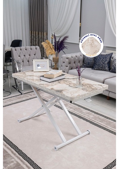 Home Üst Tabla Mdf Beyaz Mermer Oval Köşe Alt Beyaz