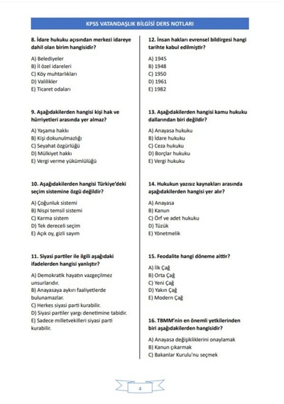Kpss Vatandaşlık Ders Notları Çıkacak Sorular