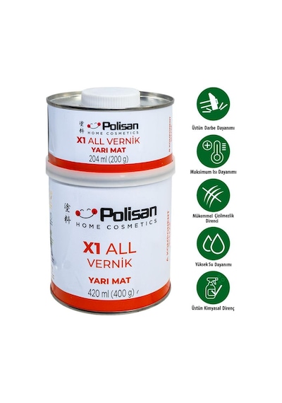 Polisan X1 All Vernik Yarı Mat Şeffaf Çift Bileşenli 0.6 Kg Polisan X1 All Vernik Yarı Mat Şeffaf Çift Bileşenli 0.6 Kg