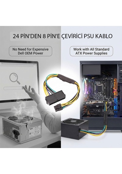 Dell Optiplex 3020 7020 9020 T1700 İle Uyumlu 24 Pinden 8 Pine Çevirici Kablo