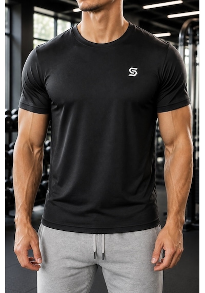 Sapeur Erkek Spor Tişört- Slim Fit Antrenman Üstü Siyah