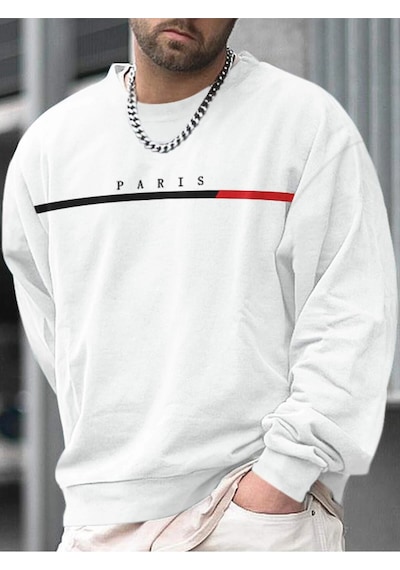 Adrift Coko Serisi Manfinity Homme Letter Graphic Sweatshirt Beyaz