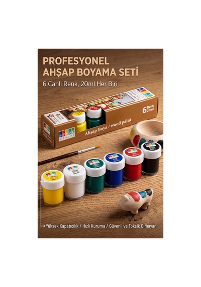 Ahşap Boyası 6 Renk 20ml 1 Paket Südor 6 Lı Ahşap Boya Yüksek Kapatıcılık Canlı Renkle Hızlı Kuruma Mdf Biblo Hobi