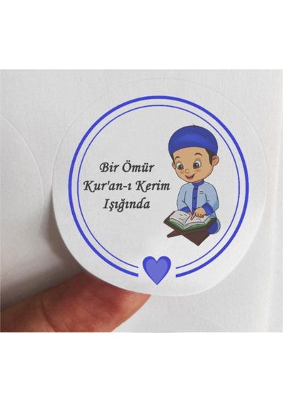 48 Adet 4 Cm Mavi Bir Ömür Kur'an-ı Kerim Işığında Baskılı Mat Etiket Sticker