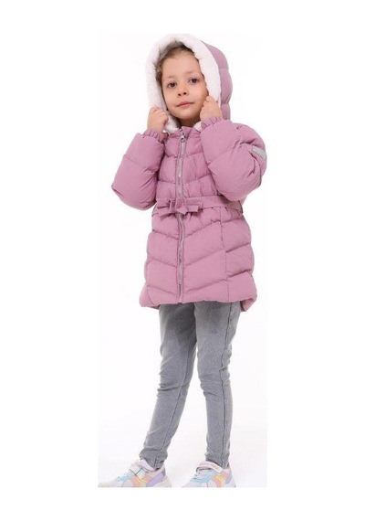 Benitto Kız Çocuk Beli Kemerli İçi Peluş Detaylı Mont-14761 Gülkurusu
