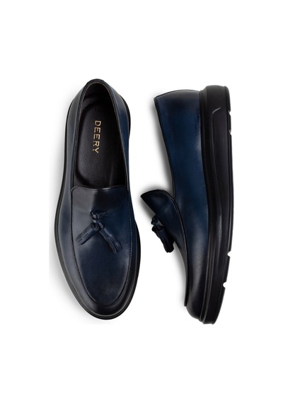 Deery Hakiki Deri Mavi Püsküllü Comfort Erkek Loafer Mavi (539875829) Mavi