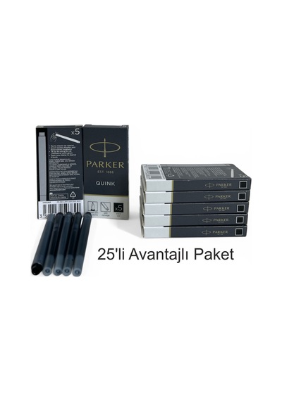 Parker Dolma Kalem Kartuşu Quink Yıkanabilir Siyah 25 Li Paket 1950382