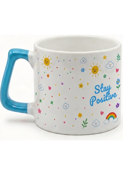 Good Vibe-stay Positive Yazılı Desenli Kupa Bardak - Komik Tasarım Baskılı Seramik Hediye Kupa Bardak Çok Renkli