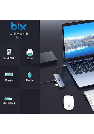 Tr Bx07hb Usb-c Hub 4x Usb 3.0 Pd Şarj 5gbps Mac Windows Uyumlu Alüminyum Çoklayıcı Gri Adaptör Hub
