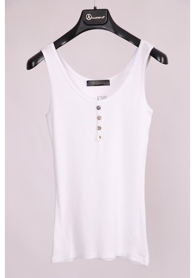 Beyaz Kalın Askılı Düğme Detaylı Pamuk Slim Fit Atlet T-Shirt