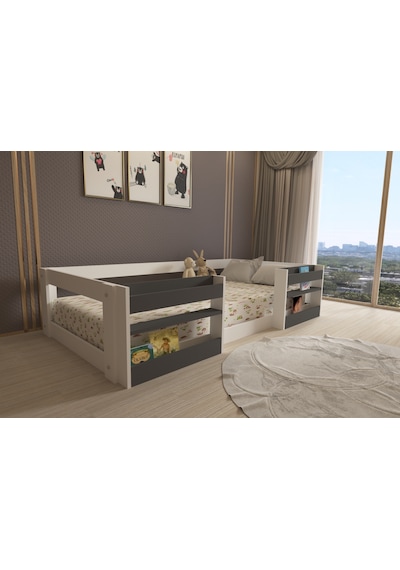 Herseycik Ninnimo Montessori 90X190 Yatak Uyumlu Karyola M6-14 Antrasit - Beyaz