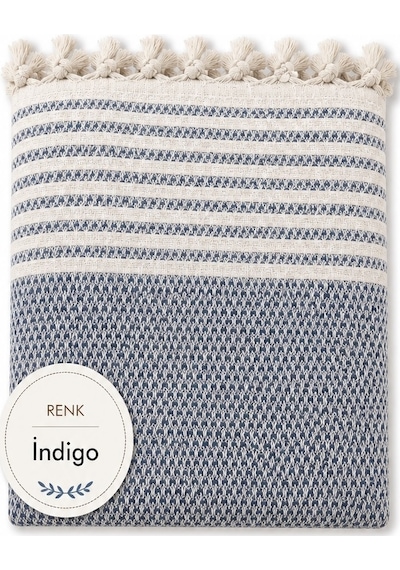 Pamuklu Kaymaz Hasır Dokuma Koltuk Örtüsü 180x220 - İndigo Indigo
