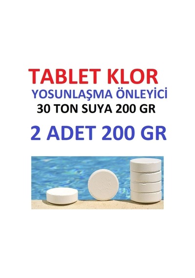 Tablet Klor 200 Gr 2 Adet Yosun Önleyici Havuz Temizleyici Havuz Tablet Kloru Su Dezenfektanı