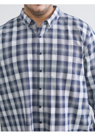 Lcwaıkıkı Classic Lacivert Büyük Beden Regular Fit Uzun Kollu Ekose Gabardin Erkek Gömlek
