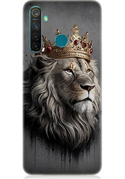 Realme 5 Pro Uyumlu Kral Aslanın Gururlu Bakışı Desenli Silikon Kılıf Çok Renkli