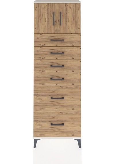 Arges Dolap Tek Raflı 6 Çekmeceli 2 Kapaklı 60x30x182 Aytaşı-çam Aytaşı