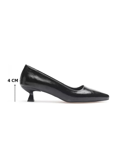 Trendella Kadın Siyah Kırışık Rugan Kısa Topuklu Stiletto Ayakkabı Tr20ms03c
