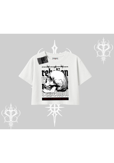 Tarzsokak Oversize Crop Tshirt Rebellion Skull Underground Street Legacy Beyaz