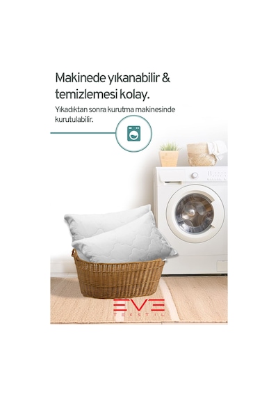 Eve Tekstil 8 Adet Diamant Plus Kılıflı Fermuarlı Yıkanabilir Antialerjik Silikon Elyaf Yastık 50x70cm 800 Gr Beyaz