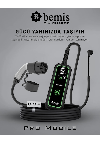 Bemis Mini Mobil Taşınabilir Elektrikli Araç Şarj Cihazı 2,3 Kw / 3,7 Kw 8 Metre Çanta  1