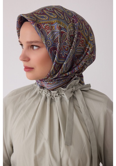 Belli Etnik Desen %100 Twill İpek Eşarp Be04 Lila