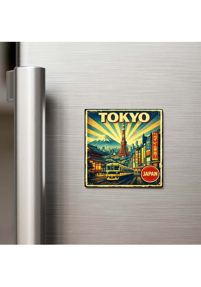 Vintage Tokyo Şehri Temalı Buzdolap Magneti 9x9 Cm