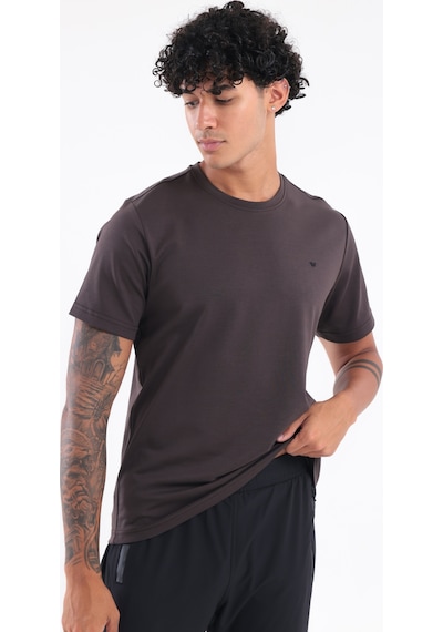 Rowinger Modal İnterlock Kumaş Minimal Logolu Bisiklet Yaka Erkek Spor T-shirt Brown
