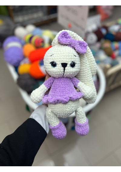 Amigurami Uzun Kulaklı Tavşan Beyaz - Mor
