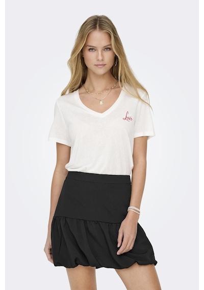 Only Onlnew Belle S/s Love V-neck Top Box Jrs Beyaz