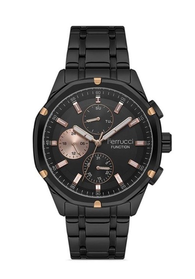 Ferrucci Fc-80349 Fonksiyonları Aktif Siyah Renk Spor Model Çelik Erkek Kol Saati