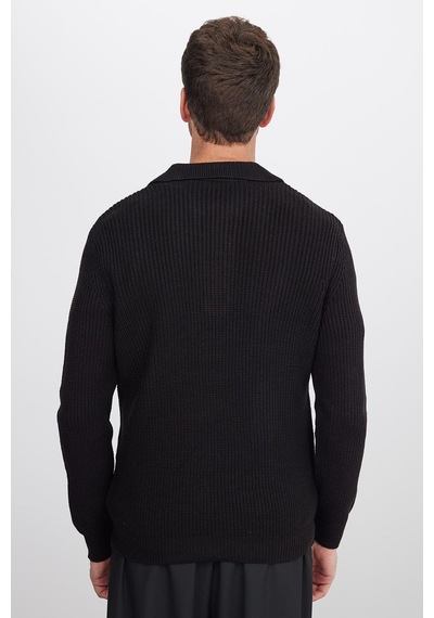 Tudors Erkek Slim Fit Dar Kesim Polo Yaka Siyah Kazak-41794 Siyah