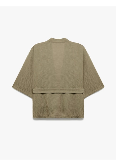 Koton Kruvaze Beli Bağcıklı Kısa Geniş Kollu Kimono Haki 5sak50016pw Haki